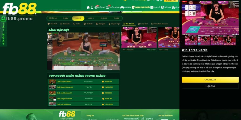 Club Queen - Sòng Bạc Đẳng Cấp Cho Phái Mạnh 3 Chơi game Win Three Card hấp dẫn